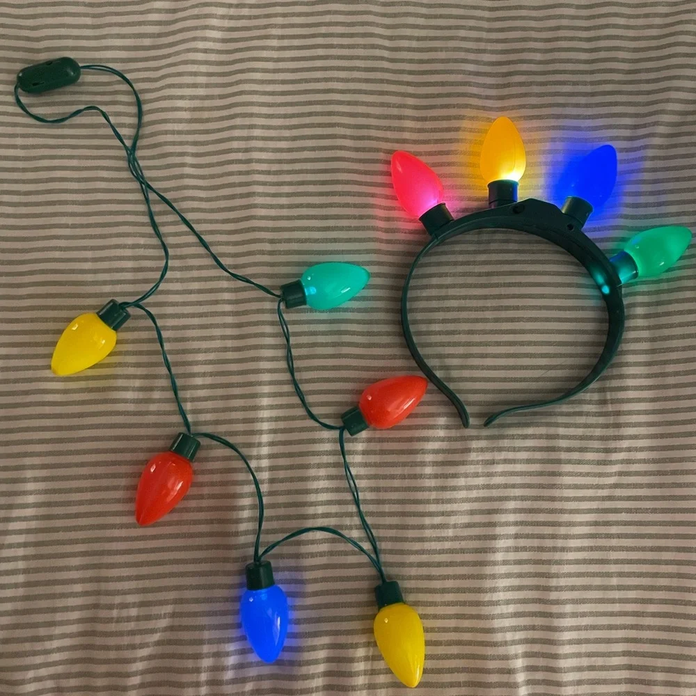 Multicolor Holiday Light Headband and String Lights Set